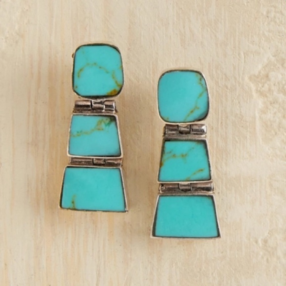 Vintage hand-cut Chilean Turquoise 925 silver earring and necklace set - Picture 9 of 10